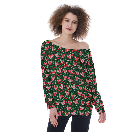 Christmas Peppermint Oversized Women's Off-Shoulder Sweatshirt