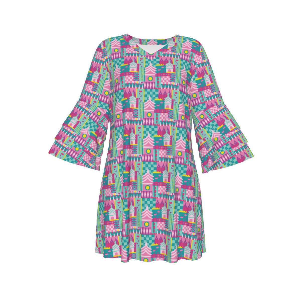 Small World Women's Stacked Ruffle Sleeve Dress