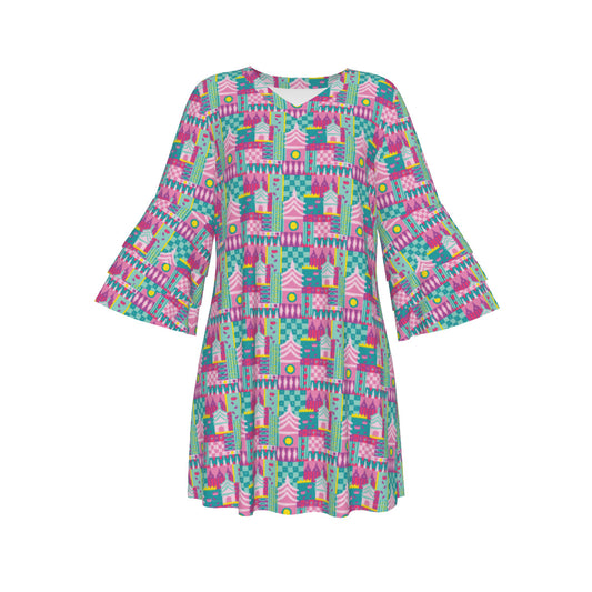 Small World Women's Stacked Ruffle Sleeve Dress