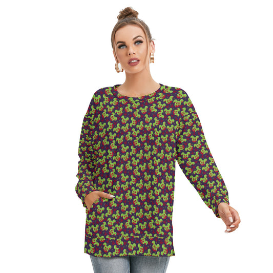 Magical Evil Apple Women's Side Split O-neck Sweatshirt With Pockets