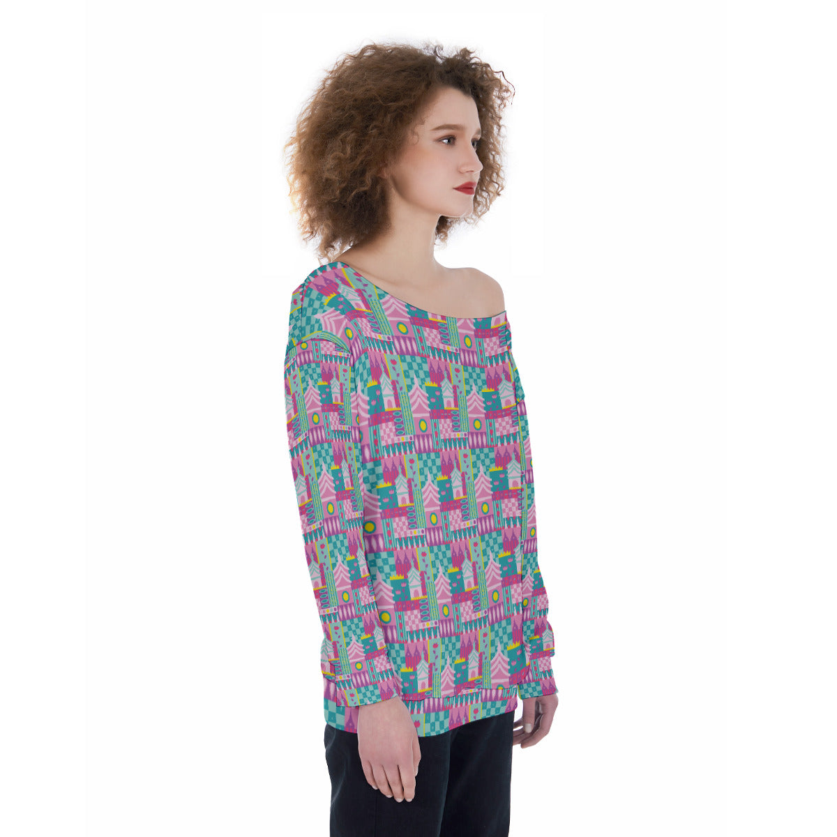 Small World Oversized Women's Off-Shoulder Sweatshirt