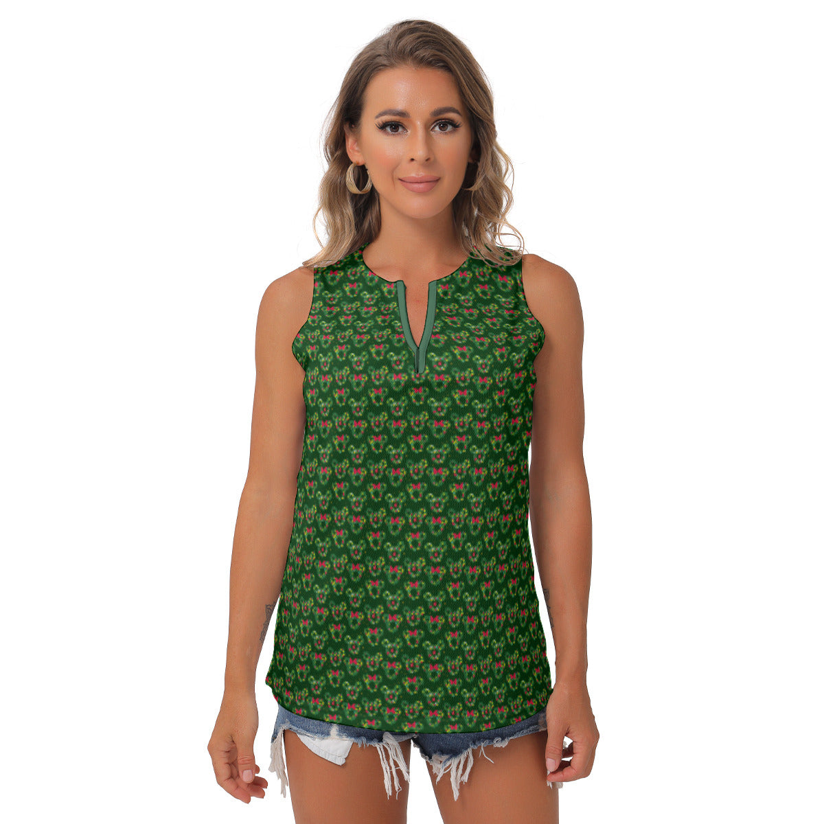 Christmas Wreaths Women's Sleeveless V-Neck Top