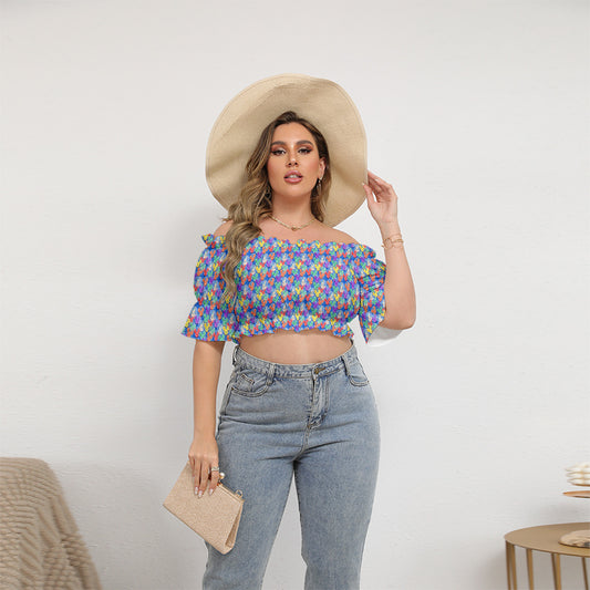 Balloon Collector Women's Off-Shoulder Cropped Top With Short Puff Sleeve