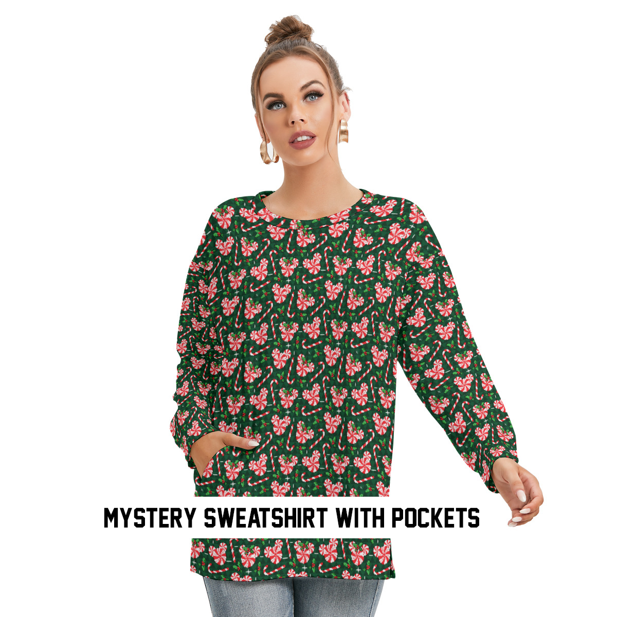 Mystery Women's Side Split O-neck Sweatshirt With Pockets
