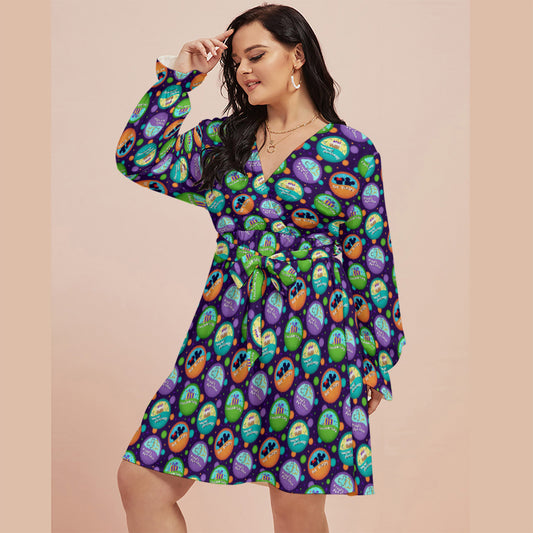 Button Collector Women's Plus Size V-neck Dress With Waistband