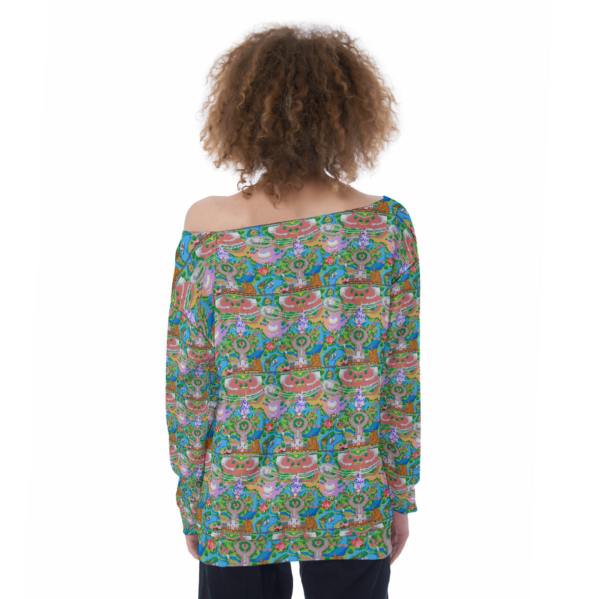 Park Map Oversized Women's Off-Shoulder Sweatshirt
