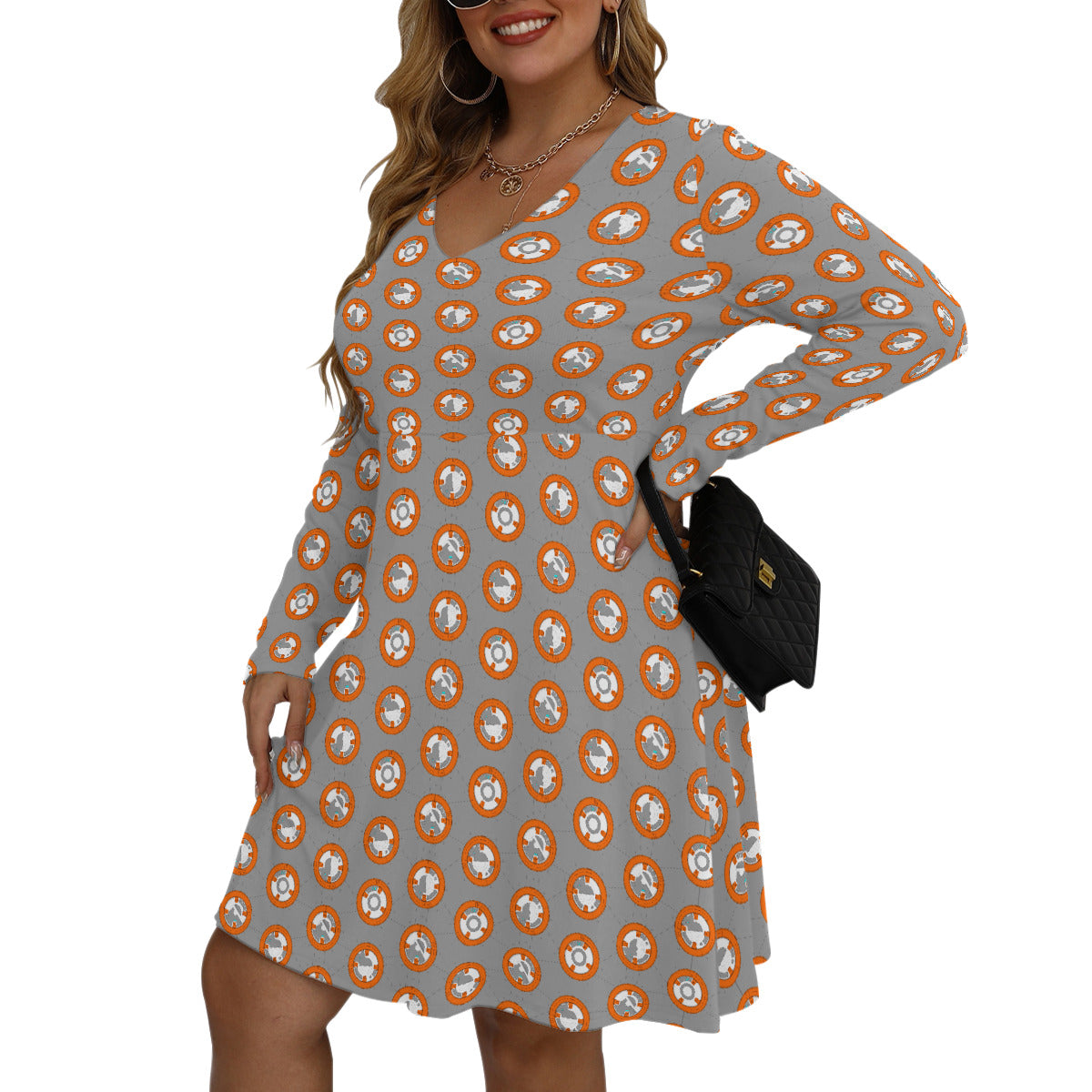 BB-8 Plus Size Women's V-neck Long Sleeve Dress