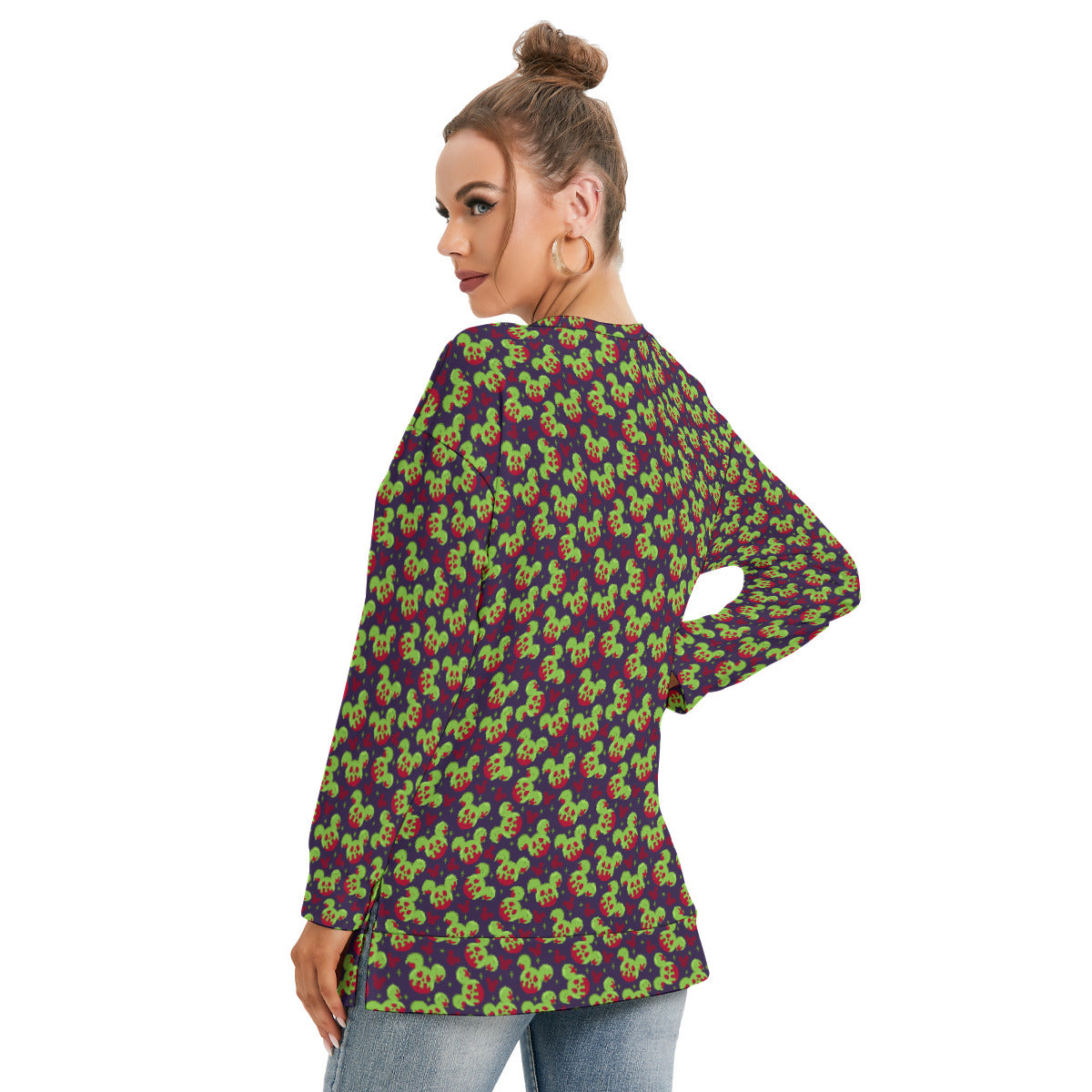 Magical Evil Apple Women's Side Split O-neck Sweatshirt With Pockets