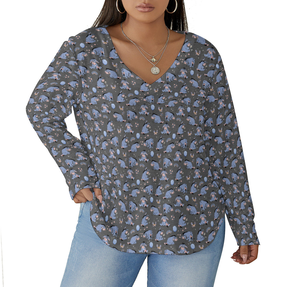 Thanks For Noticing Me Women's Plus Size V-Neck T-Shirt With Curved Hem