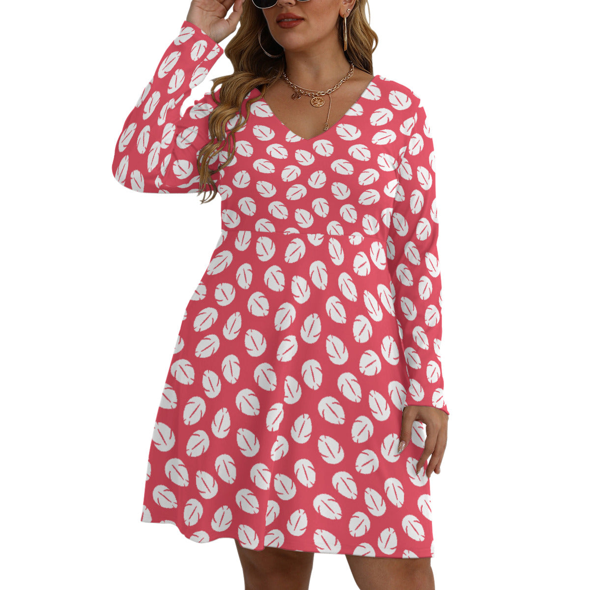 Lilo's Dress Plus Size Women's V-neck Long Sleeve Dress