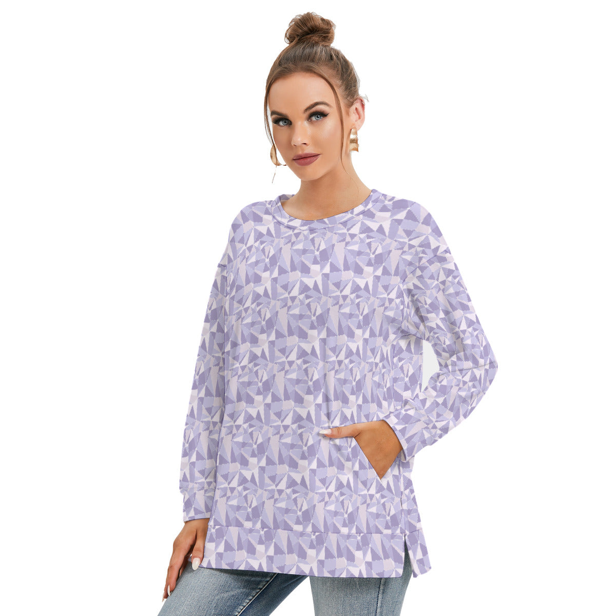 Purple Wall Women's Side Split O-neck Sweatshirt With Pockets