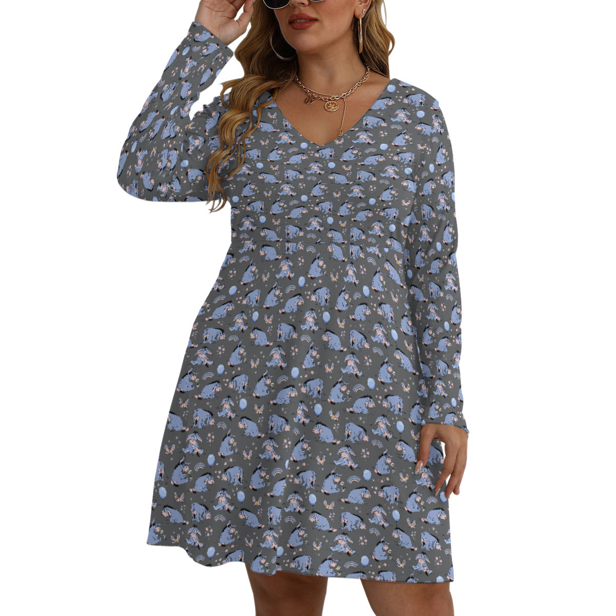 Thanks For Noticing Me Plus Size Women's V-neck Long Sleeve Dress