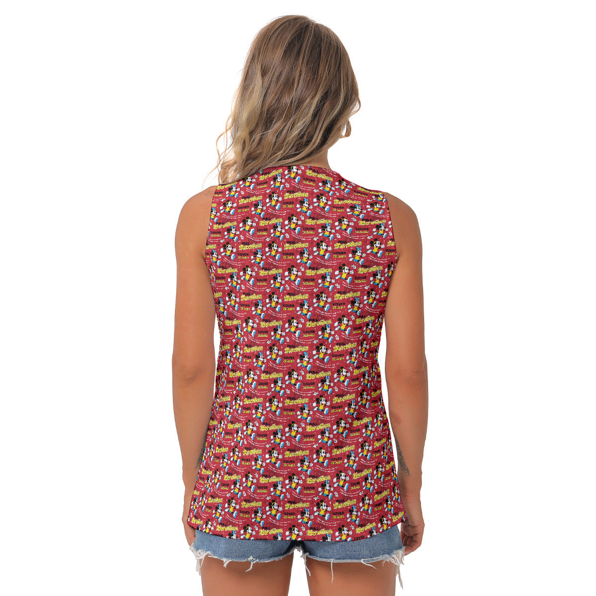 Mickey And Minnie Marathon All Over Print Women's Sleeveless V-Neck Top