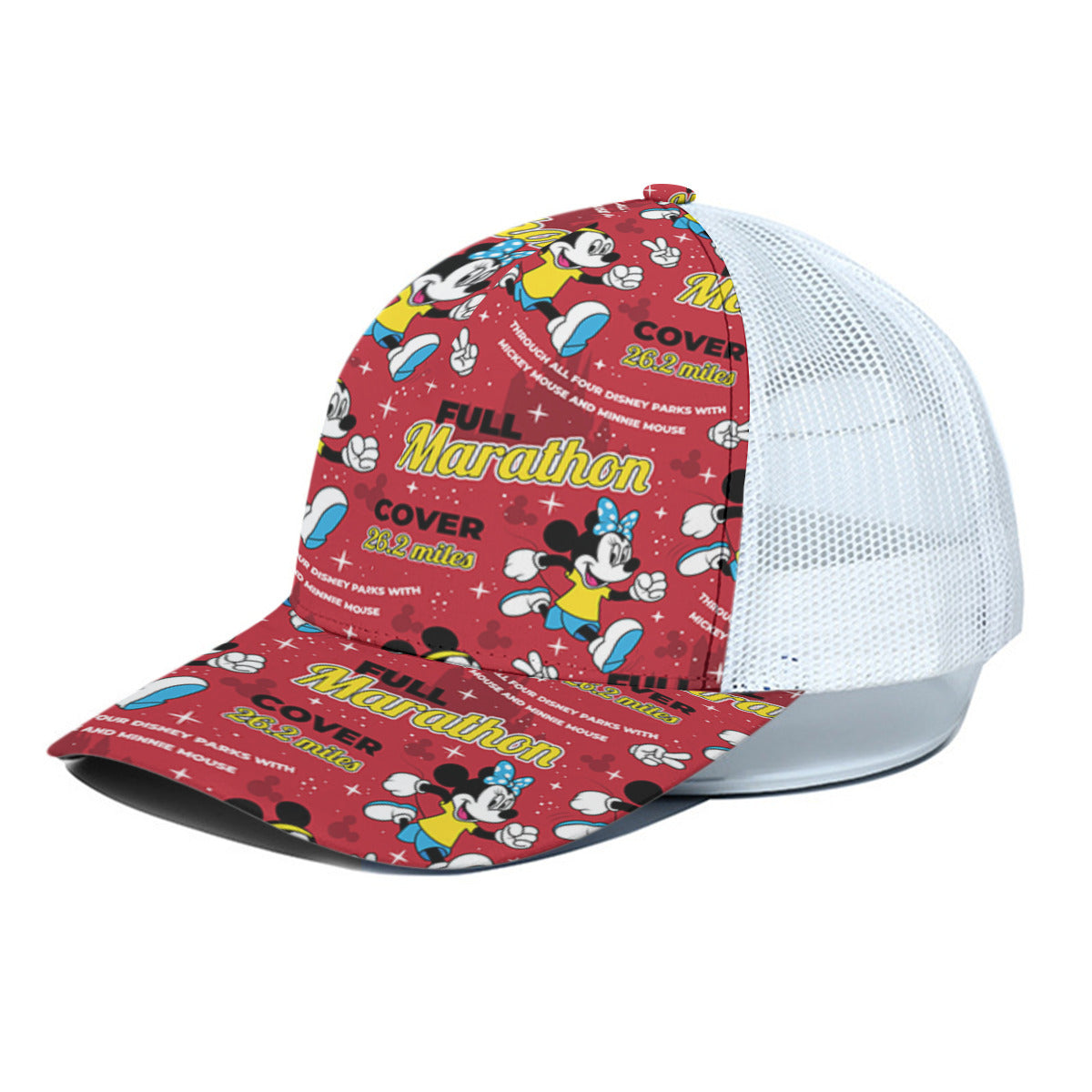 Mickey And Minnie Marathon Unisex Trucker Hat With White Half Mesh