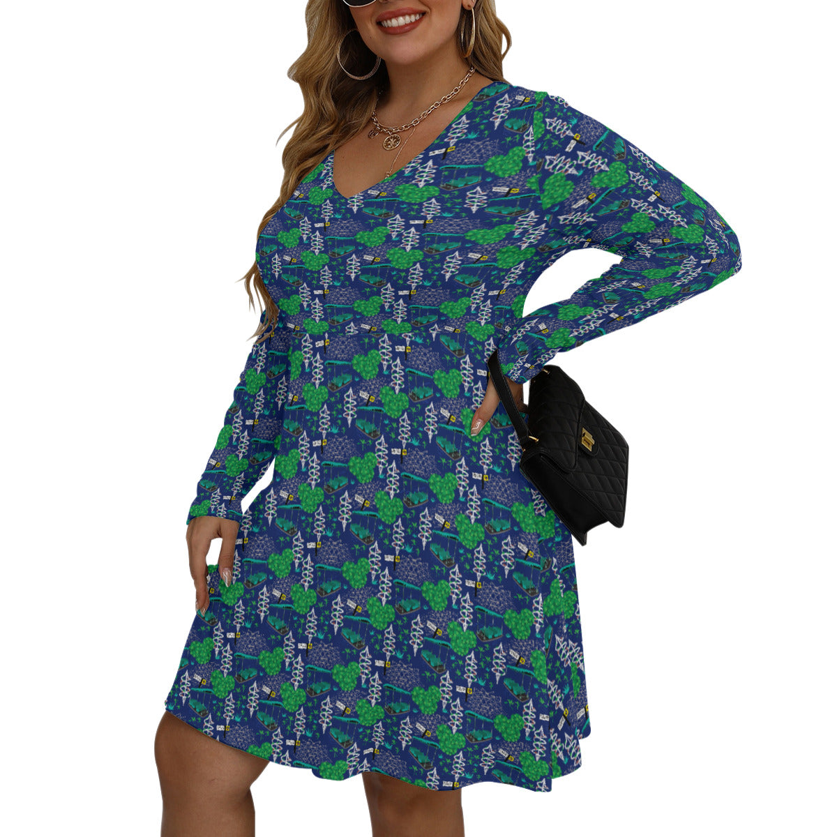 Living With The Land Plus Size Women's V-neck Long Sleeve Dress