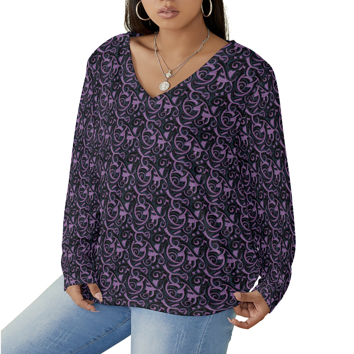 Ursula Tentacles Women's Plus Size V-Neck T-Shirt With Curved Hem