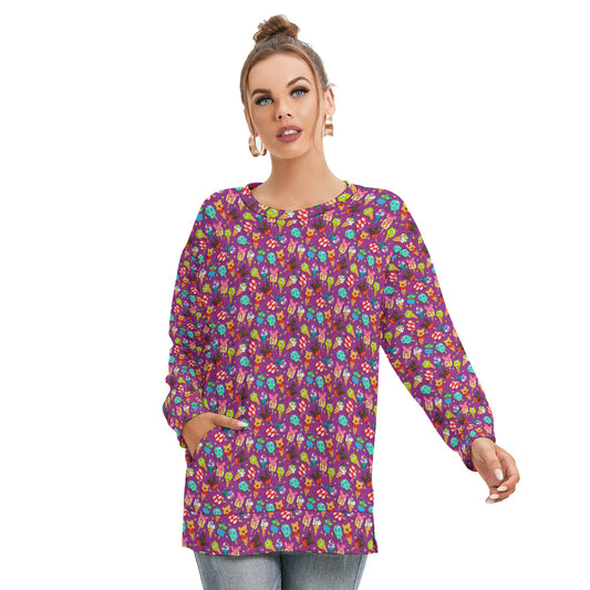 Ice Cream Women's Side Split O-neck Sweatshirt With Pockets