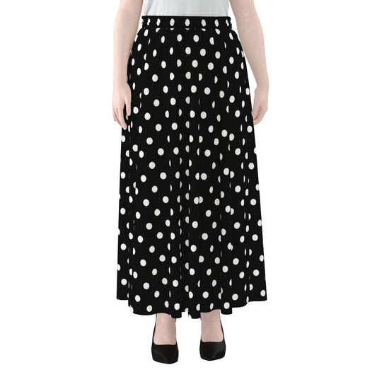 Black With White Polka Dots Women's Maxi Chiffon Skirt