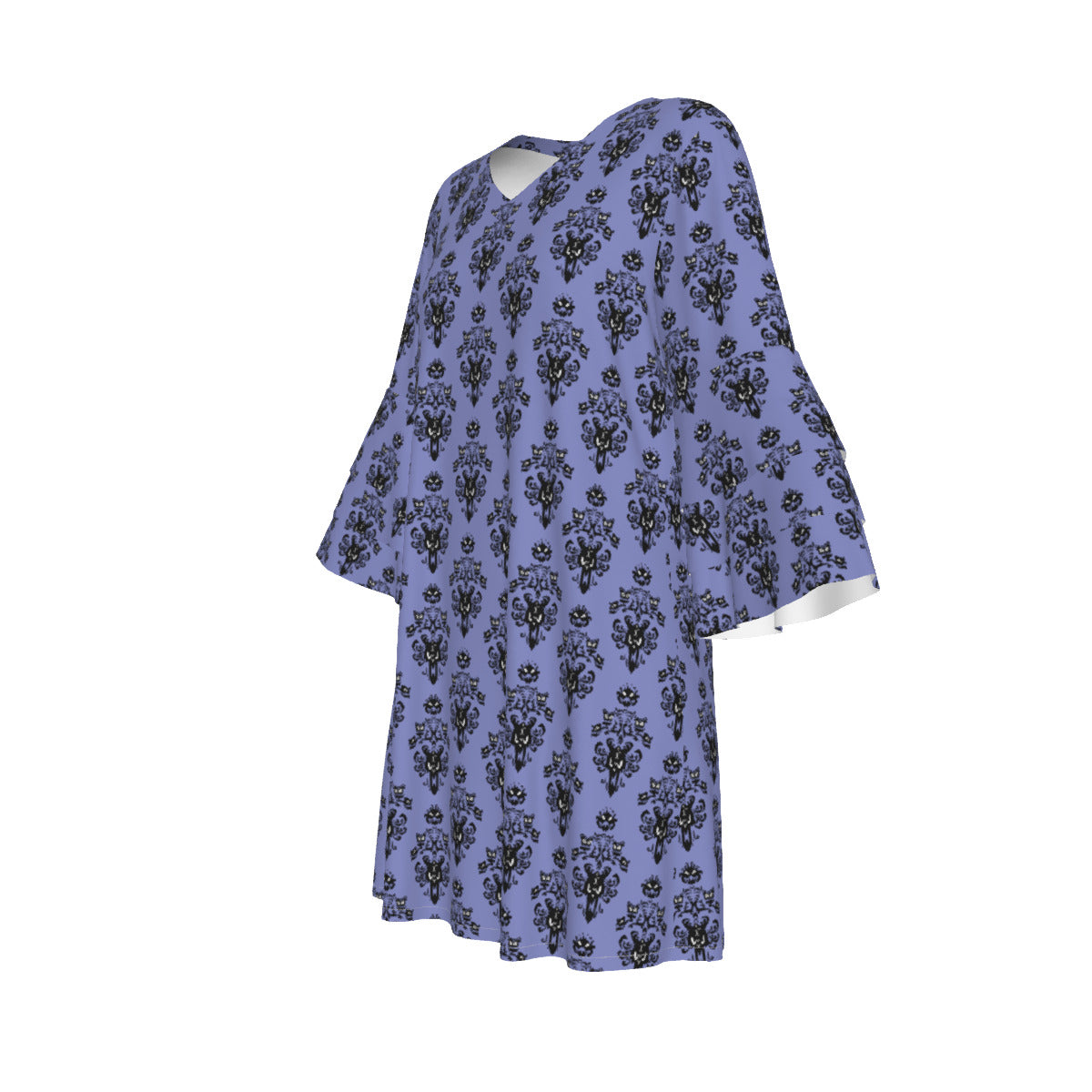 Haunted Mansion Wallpaper Women's Stacked Ruffle Sleeve Dress