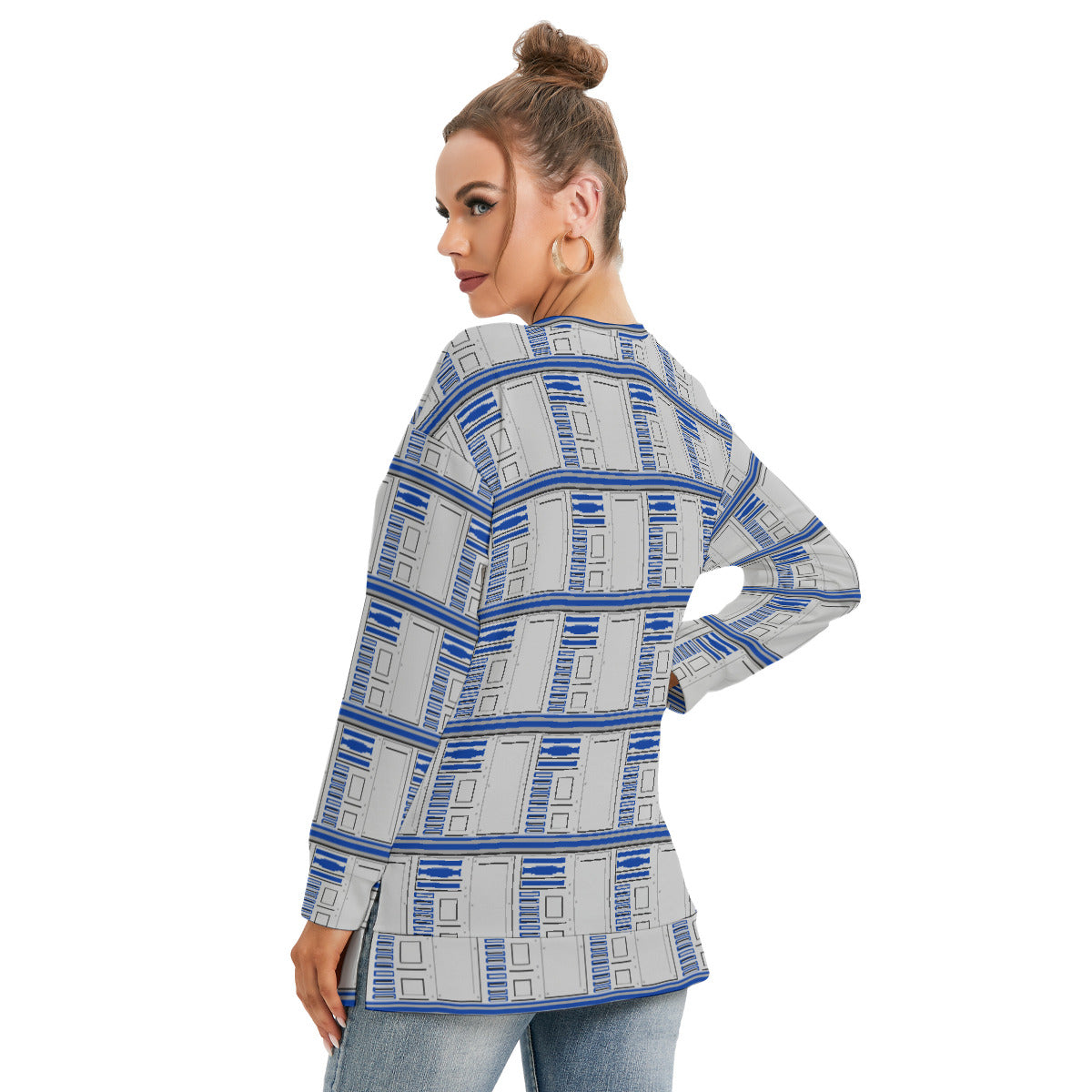 R2-D2 Women's Side Split O-neck Sweatshirt With Pockets