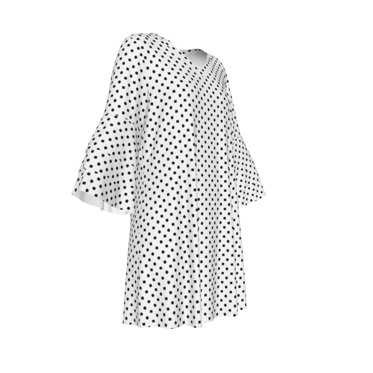 White With Black Polka Dots Women's Stacked Ruffle Sleeve Dress