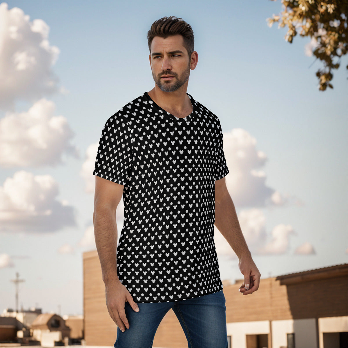 Black With White Mickey Polka Dots Unisex T-Shirt