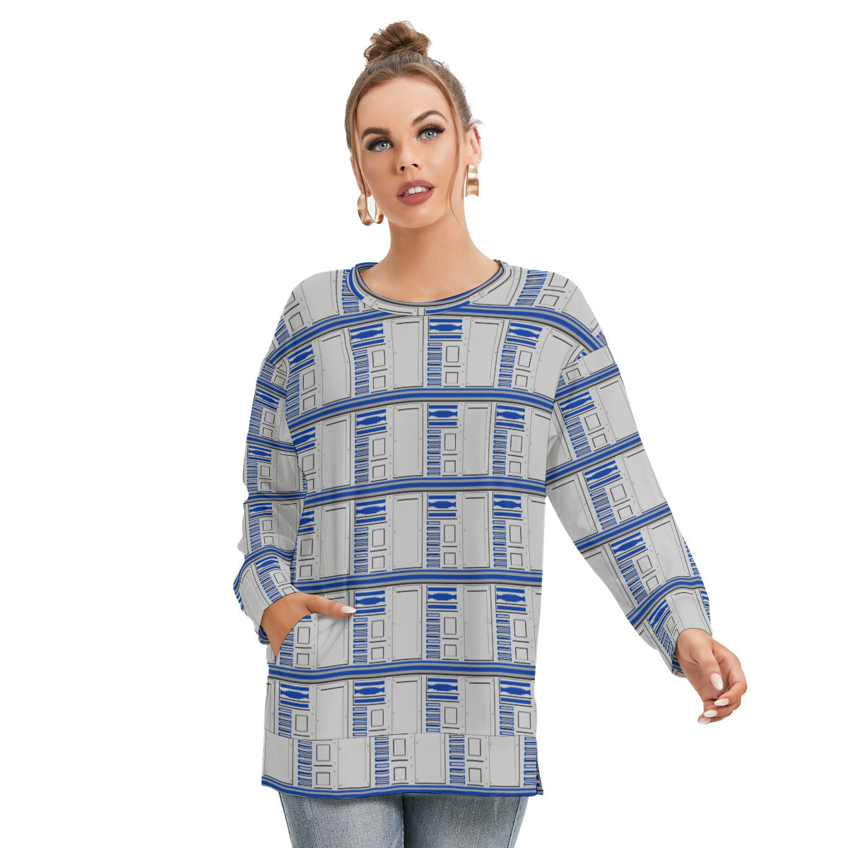 R2-D2 Women's Side Split O-neck Sweatshirt With Pockets