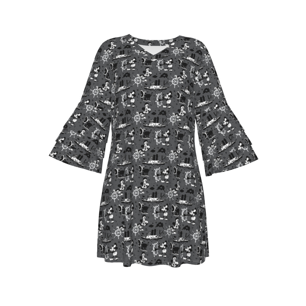 Steamboat Mickey Women's Stacked Ruffle Sleeve Dress