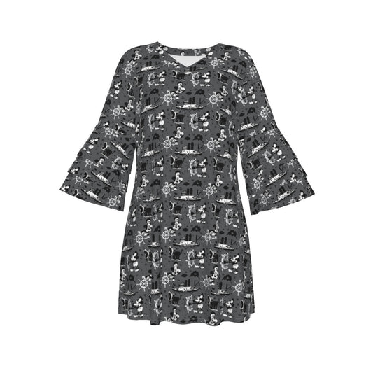 Steamboat Mickey Women's Stacked Ruffle Sleeve Dress