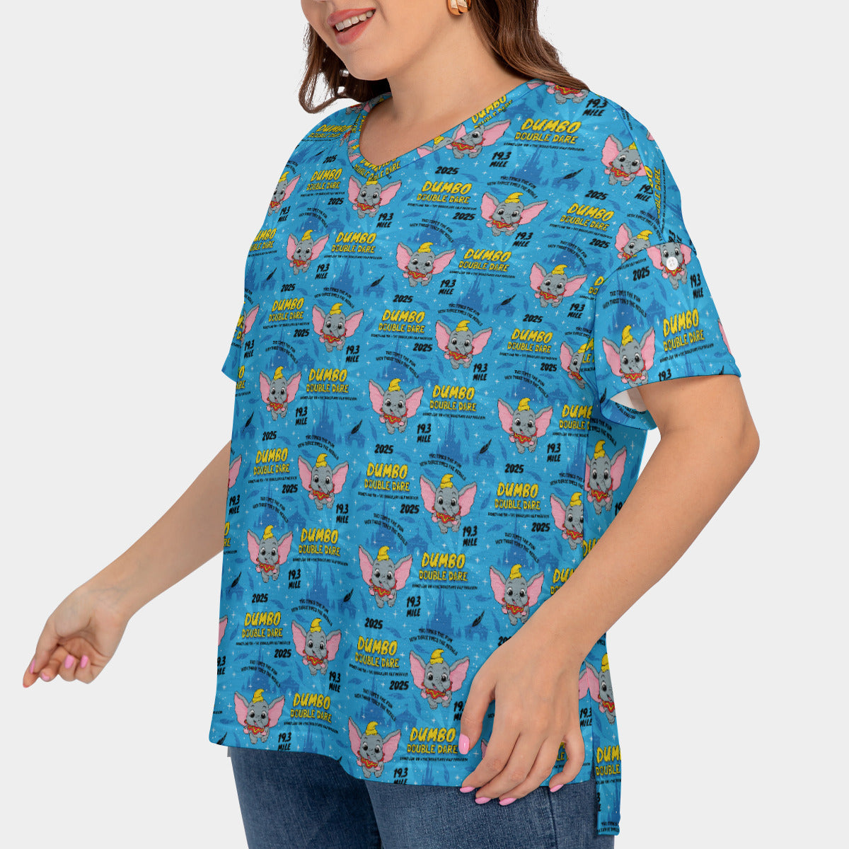 Disneyland Dumbo Double Dare Women's Plus Size Short Sleeve T-shirt With Sleeve Loops