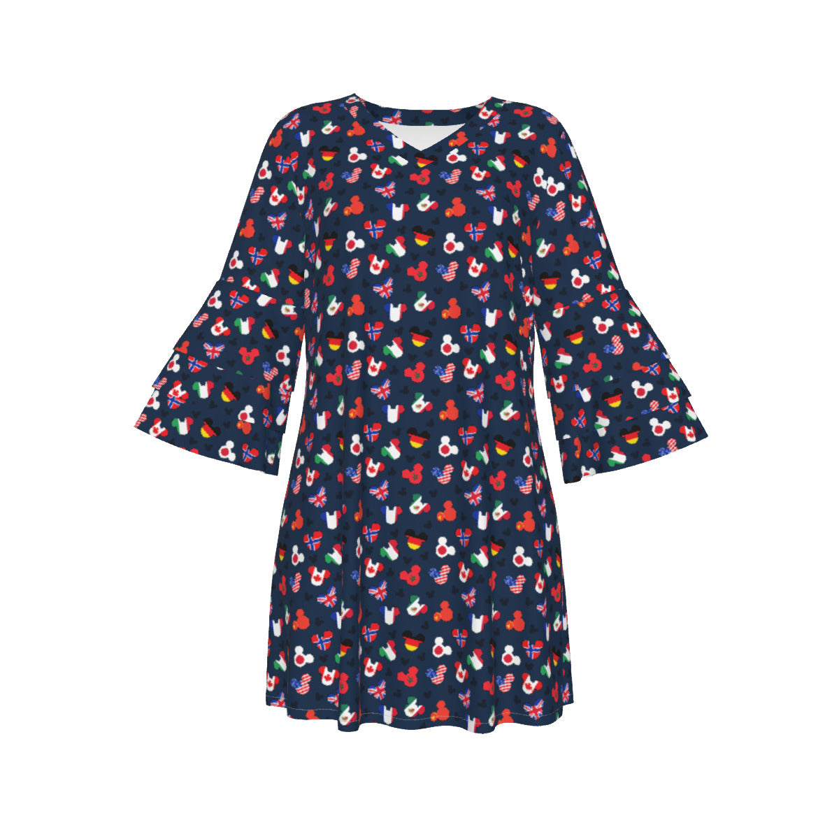 Mickey Flags Women's Stacked Ruffle Sleeve Dress