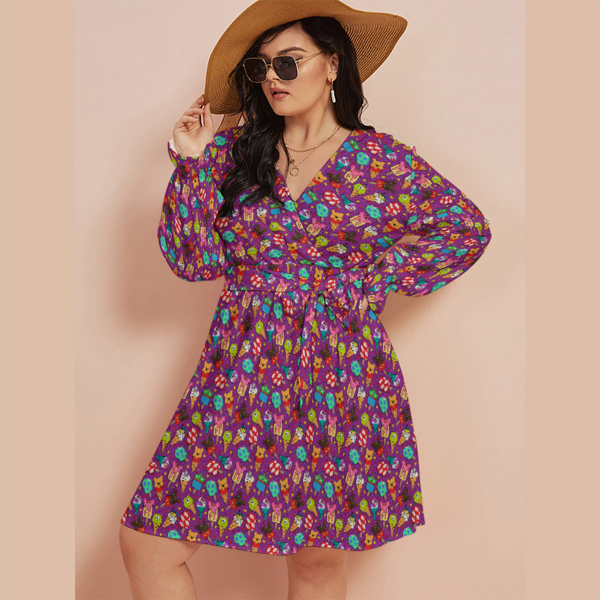 Ice Cream Women's Plus Size V-neck Dress With Waistband – Ambrie