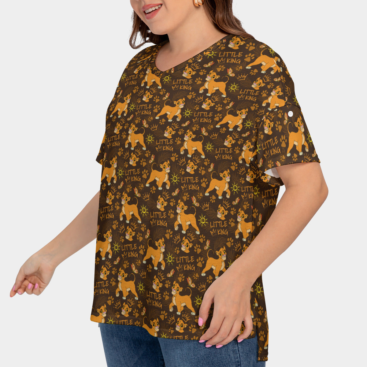 Disney Lion King Little King Women's Plus Size Short Sleeve T-shirt With Sleeve Loops