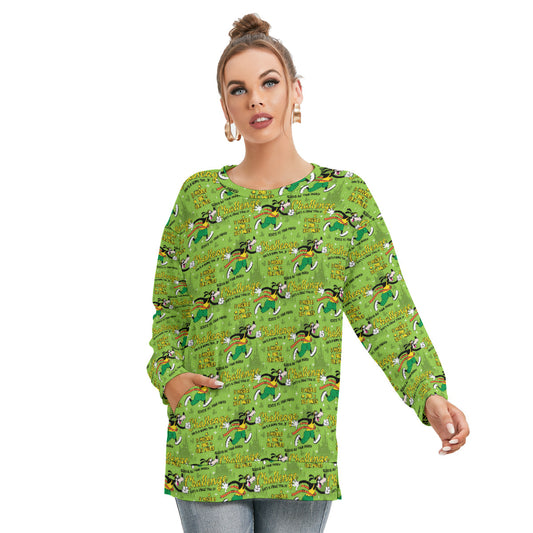 Goofy Challenge Women's Side Split O-neck Sweatshirt With Pockets