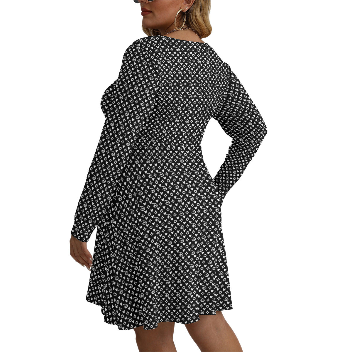 Designer Plus Size Women's V-neck Long Sleeve Dress