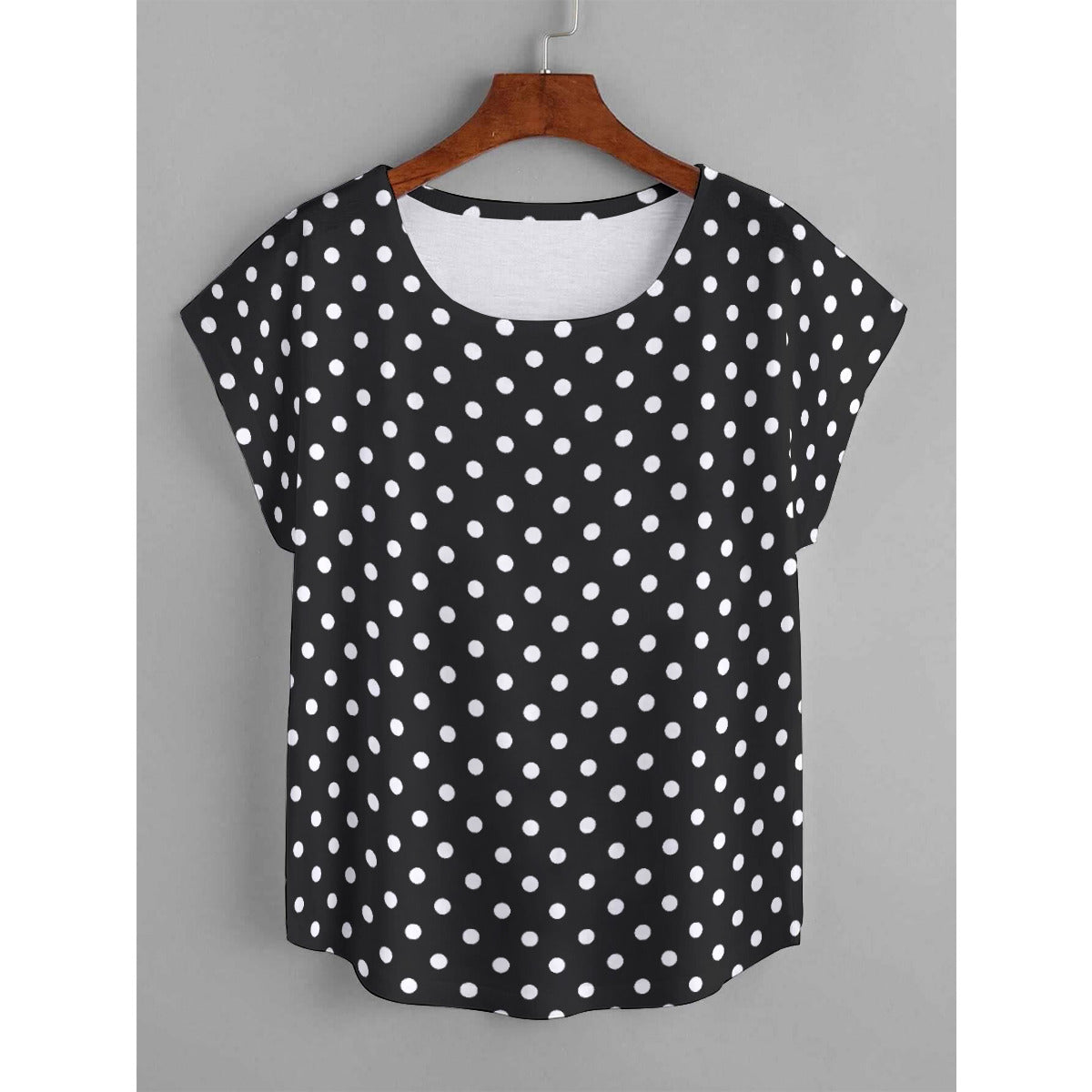 Black With White Polka Dots Plus Size Women's Curved Hem T-shirt