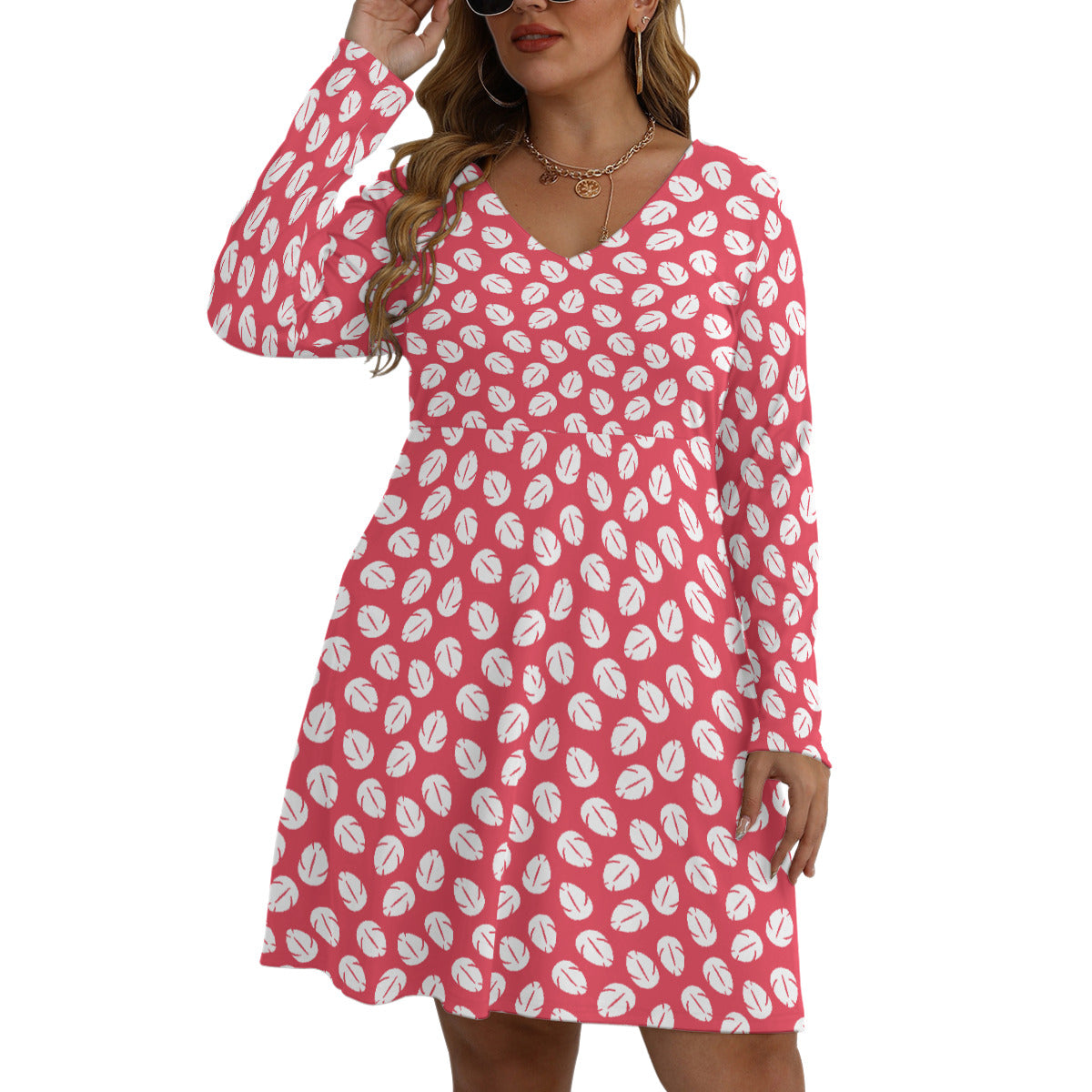 Lilo's Dress Plus Size Women's V-neck Long Sleeve Dress