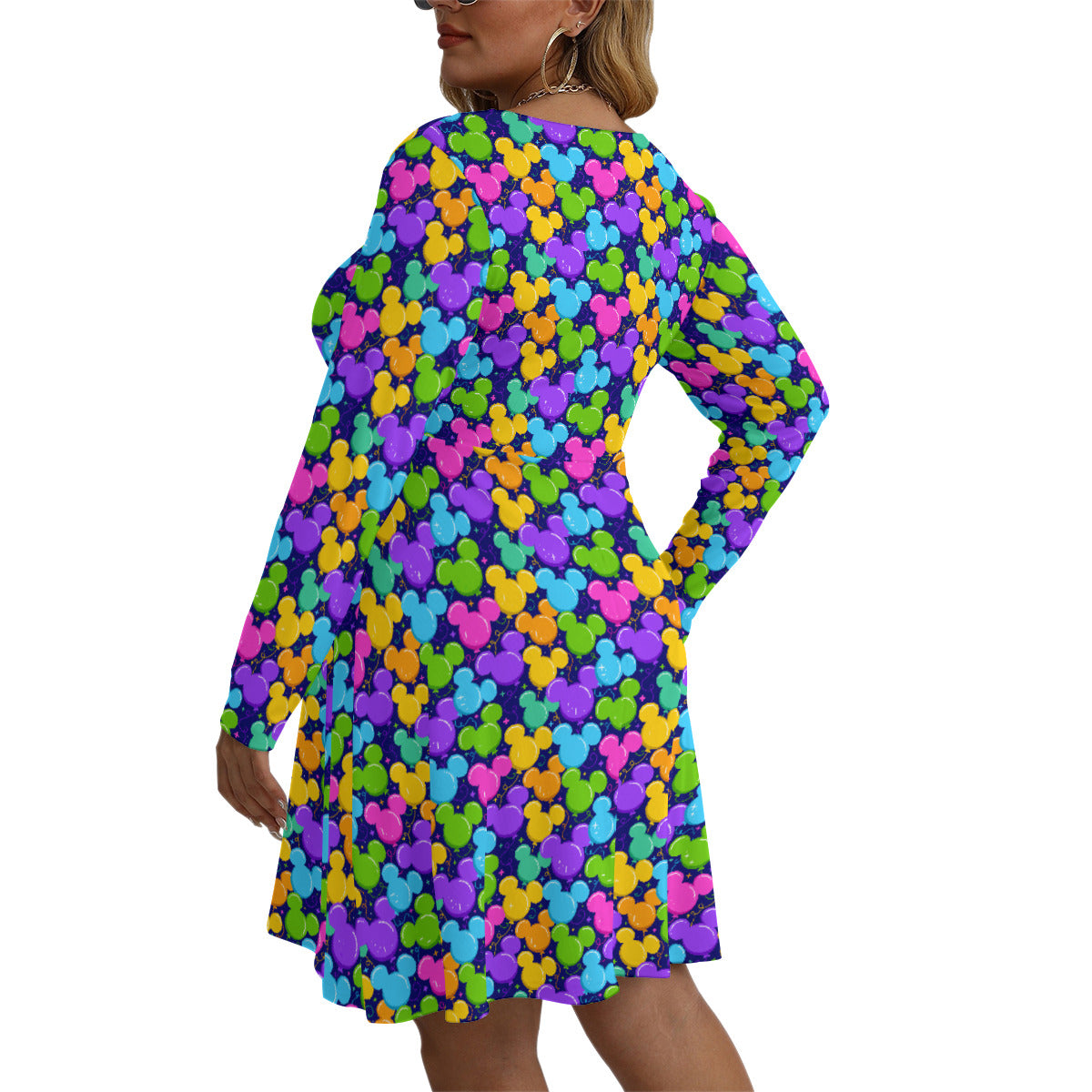 Park Balloons Plus Size Women's V-neck Long Sleeve Dress