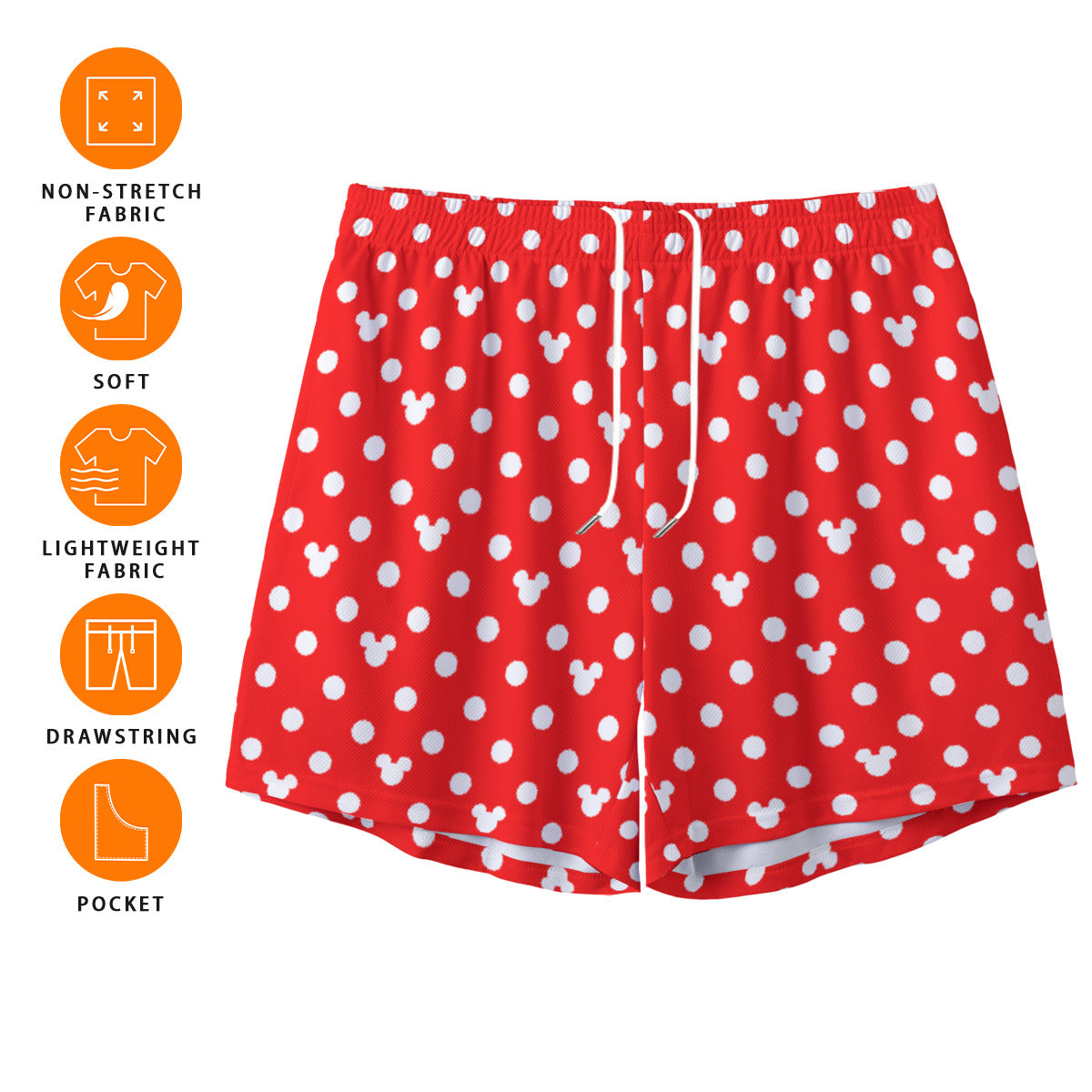 Red With White Mickey Polka Dots Unisex Pocket Shorts