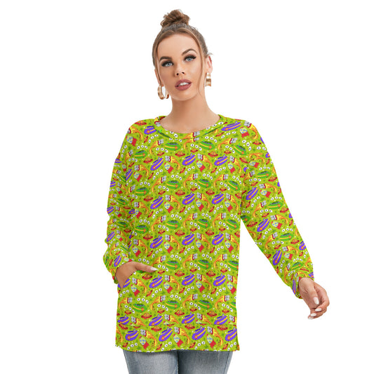 Aliens Women's Side Split O-neck Sweatshirt With Pockets