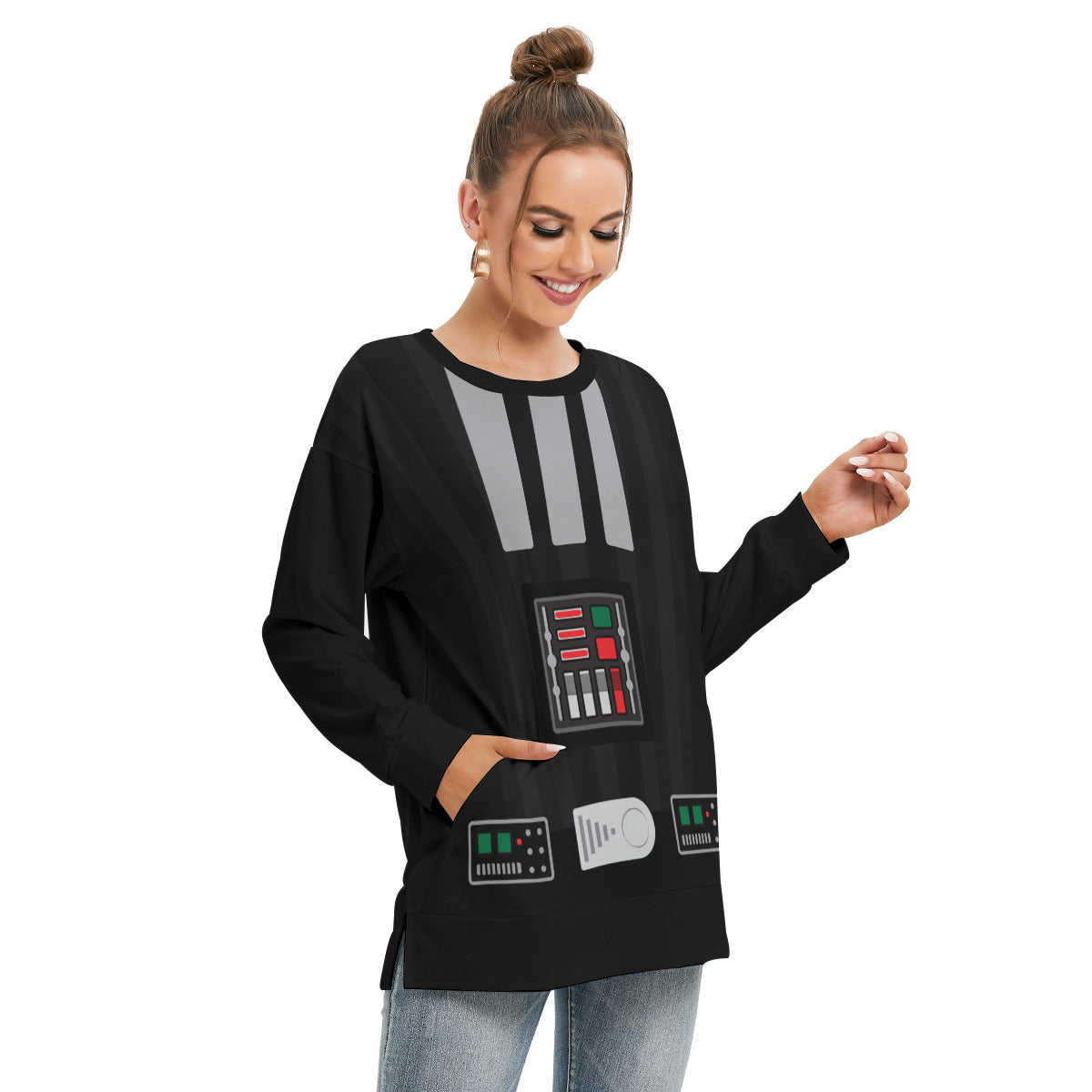 Star Wars Darth Vader Women's Side Split O-neck Sweatshirt With Pockets