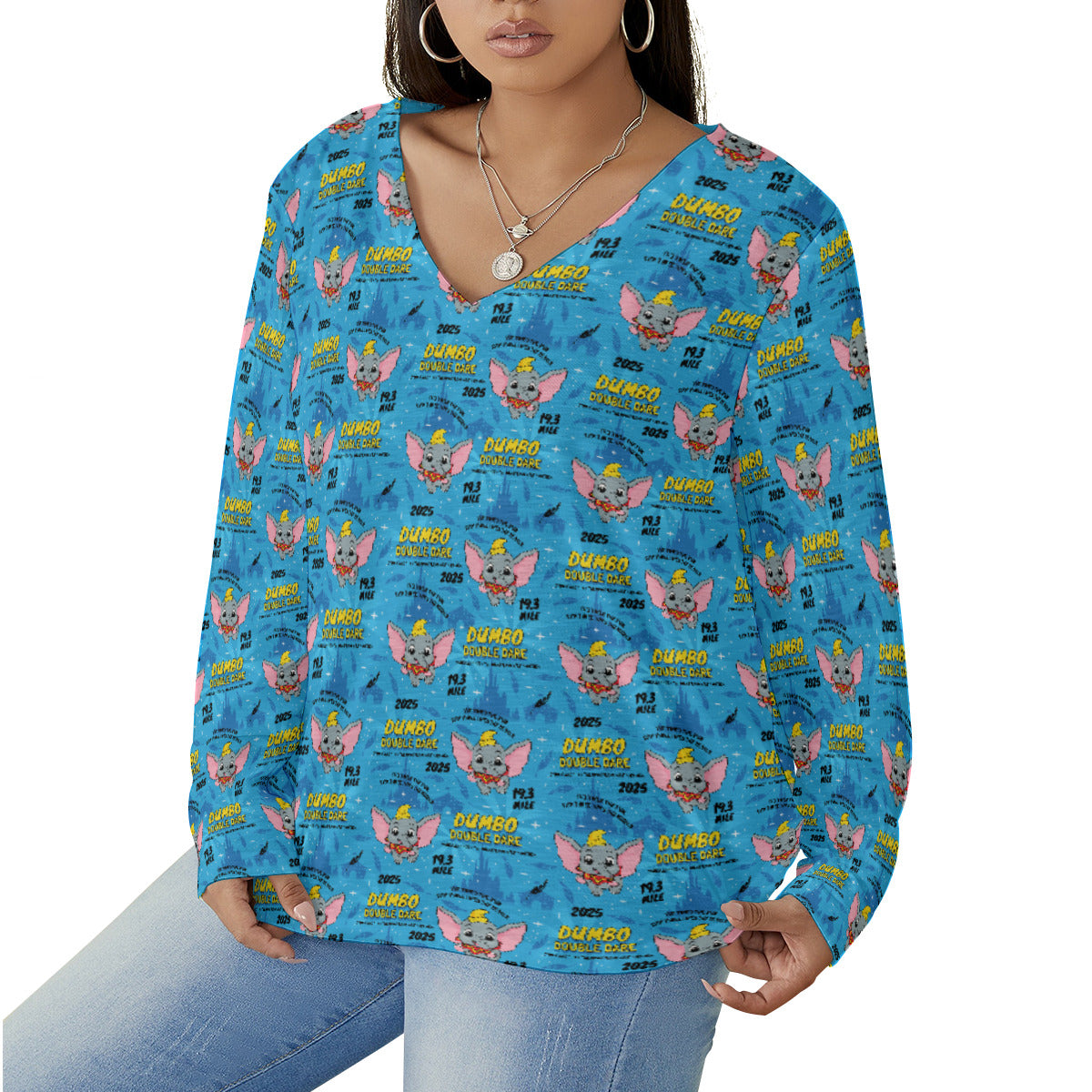 Disneyland Dumbo Double Dare Women's Plus Size V-Neck T-Shirt With Curved Hem