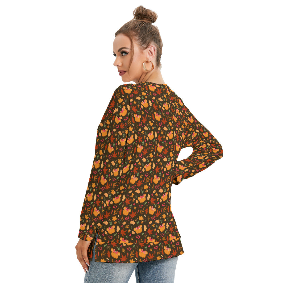Fall Pumpkins Women's Side Split O-neck Sweatshirt With Pockets