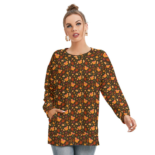 Fall Pumpkins Women's Side Split O-neck Sweatshirt With Pockets