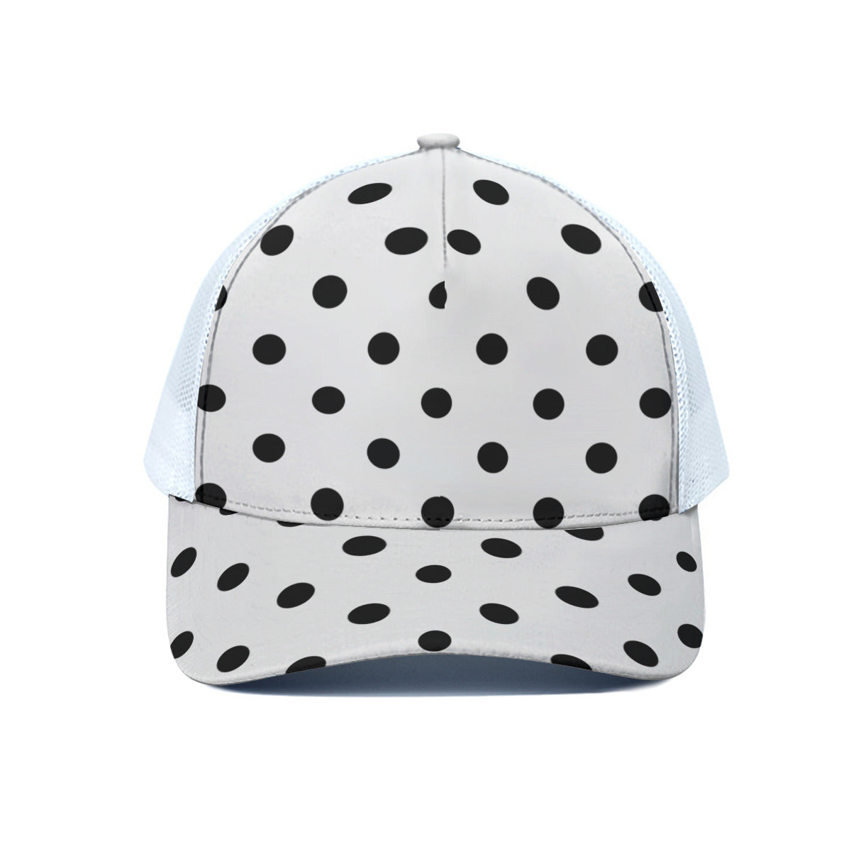 White With Black Polka Dots Unisex Trucker Hat With White Half Mesh