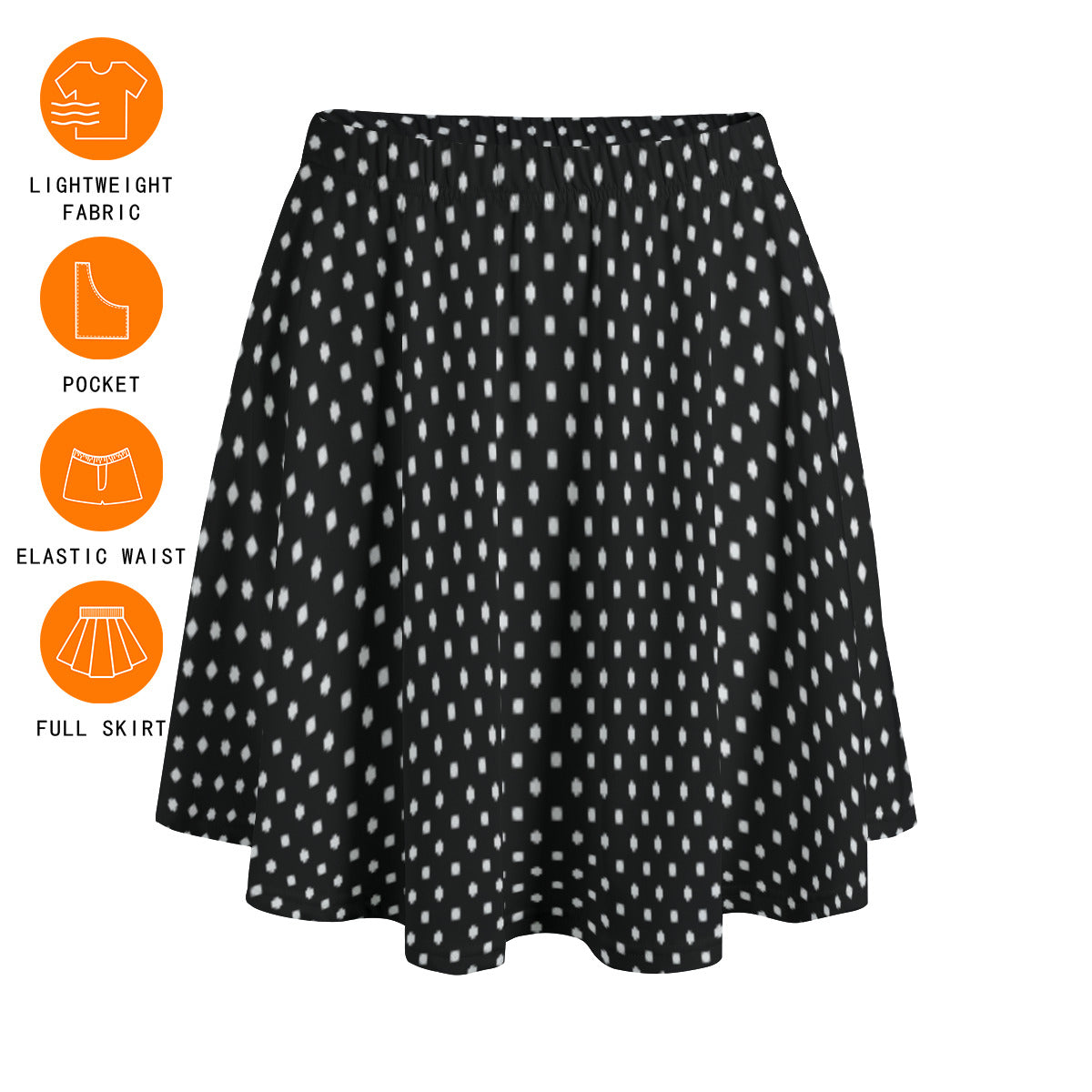 Black With White Polka Dots Women's Skirt With Pockets