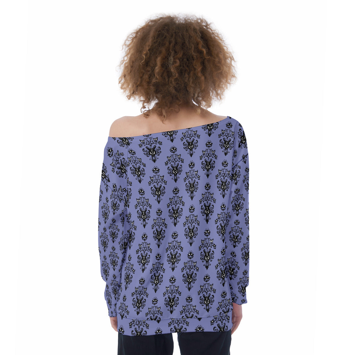 Haunted Mansion Wallpaper Oversized Women's Off-Shoulder Sweatshirt
