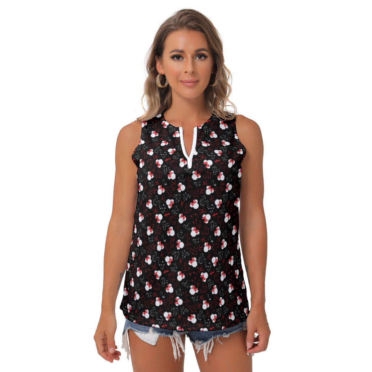 Mickey And Minnie Dots Women's Sleeveless V-Neck Top