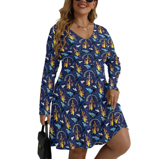 Sorcerer Plus Size Women's V-neck Long Sleeve Dress