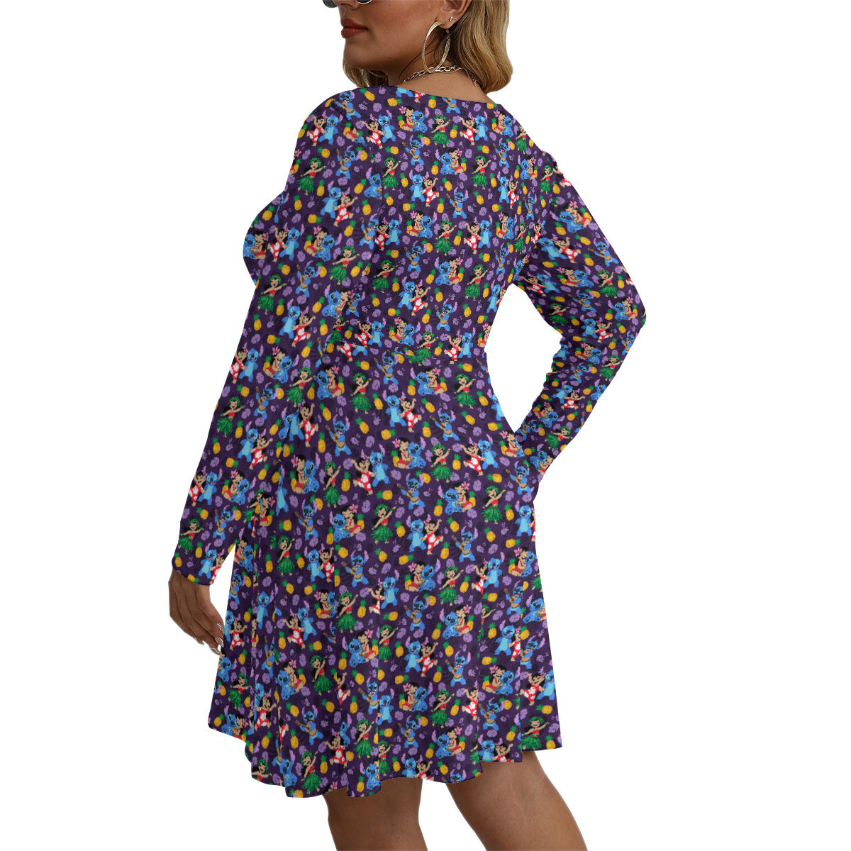 Island Friends Plus Size Women's V-neck Long Sleeve Dress